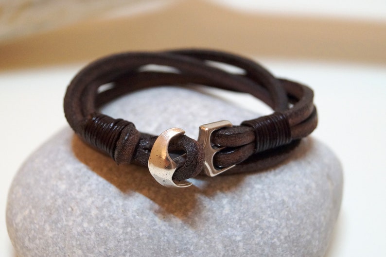 Leather wrap bracelet with anchor image 1