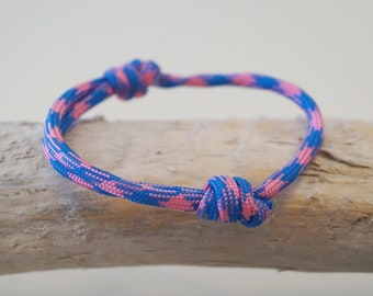 Maritimes Knoten- Armband, Surferarmband, blau-rosa