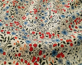 Liberty Style Vintage Ditsy Floral 100% Cotton Poplin 112cm Wide High Quality Vintage Blues Reds Cream Rose And Hubble Small Flowers