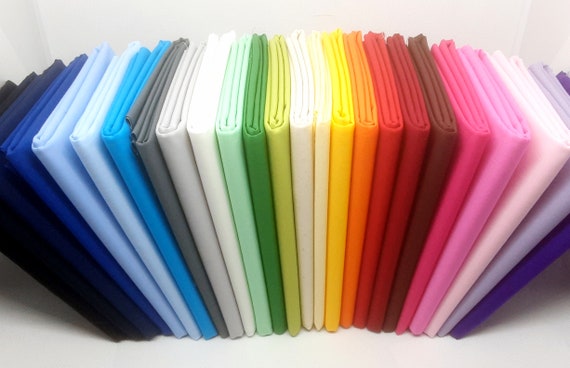 Plain 100% Cotton Poplin Fabric. Solid Plain Colours. High Quality. Rose & Hubble. 112cm Wide, Reds, Greens, Pinks, Blues, Black's, White.