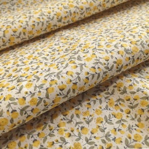 Ditsy Small Vintage Liberty Style Floral 100% Cotton Poplin Fabric 112cm Wide, Rose & Hubble Yellow Tiny Rose Buds Small Flowers Ditsy Daisy