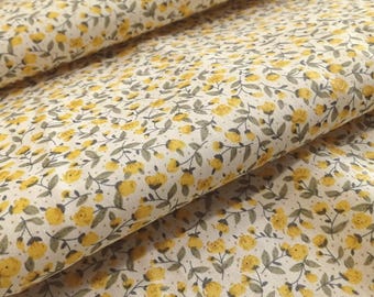 Ditsy Small Vintage Liberty Style Floral 100% Cotton Poplin Fabric 112cm Wide, Rose & Hubble Yellow Tiny Rose Buds Small Flowers Ditsy Daisy