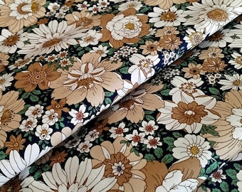 Liberty Style Vintage Large Floral 100% Cotton Poplin Fabric High Quality 112cm Wide Dark Navy Retro Large Flower Blooms By Rose And Hubble