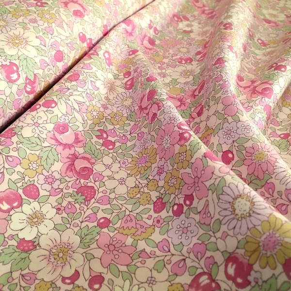 Liberty Retro Style 100% Premium Cotton Fabric By Sevenberry 112cm Wide High Quality Vintage Type Pink Summer Flowers