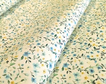 Liberty Style Ditsy Daisy Floral 100% Cotton Poplin Fabric. 112cm Wide Rose & Hubble Tiny Flowers In Creams Blues Greens