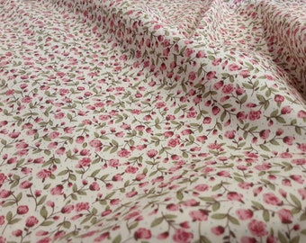 Ditsy Small Flowers Vintage Liberty Style 100% Cotton Poplin Fabric. 122cm Wide Rose & Hubble, Tiny Ditsy Flowers, Pink Rose Buds On Cream.