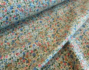 Vintage Liberty Style Ditsy Daisy Floral 100% Cotton Poplin Fabric. 112cm Wide Cream, Blues, Greens, Mustard, Red. High Quality