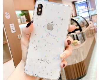 Glitter Bling Star Moon Crystal Resin Clear Case For iPhone SE 6 7 8 Plus X XR Xs Max 11 12 13 14 15 Pro Max Mini Samsung S22 23 24 Ultra FE