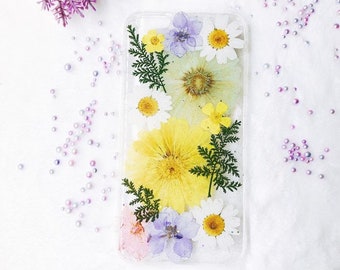 Étui pour iPhone en résine de fleurs séchées pressées chrysanthème pailleté 7 8 Plus X XR Xs Max 11 12 13 14 15 Pro Max Mini SE Samsung S22 23 24 Ultra