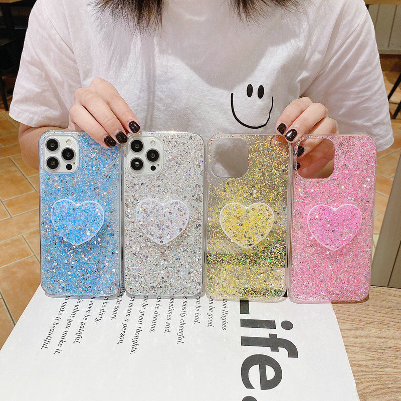 For iPhone 15 Pro Max 14 Plus 13 12 Bling Glitter Star Love Heart