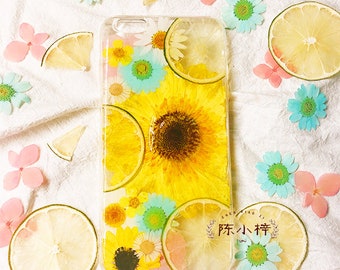 Real Fruit Lemon Pressed Dried Flower Natural Resin Case For iPhone 7 8 Plus X XR Xs Max 11 12 13 14 15 Pro Max SE Samsung S 22 23 24 Ultra