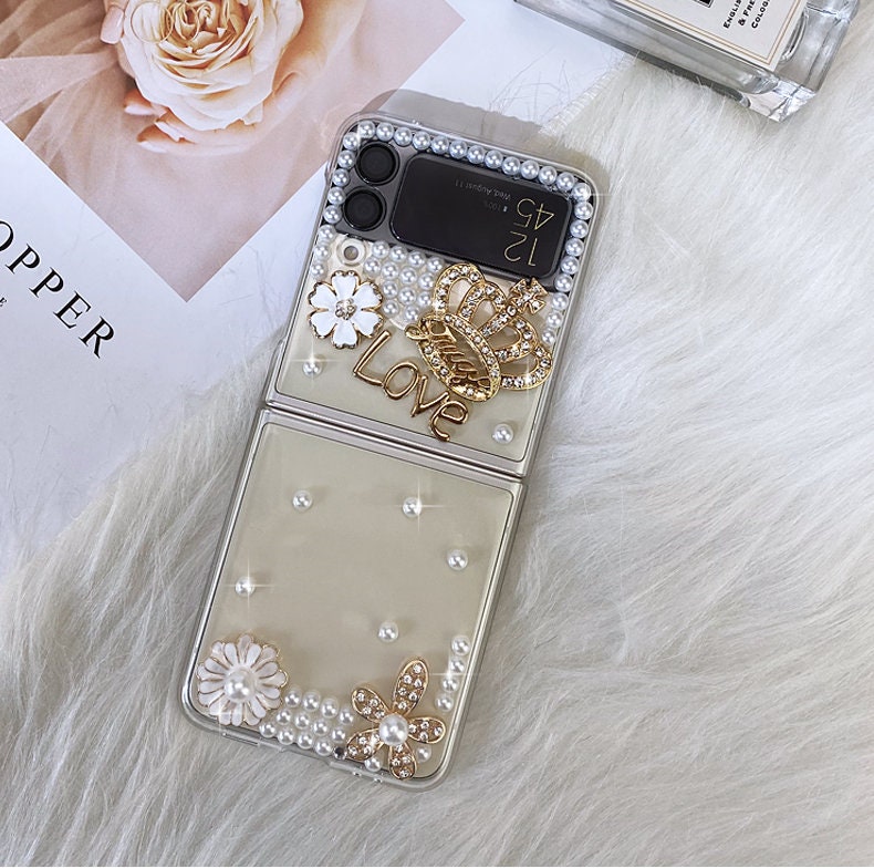 Abbery for Samsung Galaxy Z Flip 4 5G Flower Case Clear with Design, Cute  Floral Stars Glitter Sparkle TPU & PC Transparent Dried Real Flower Women