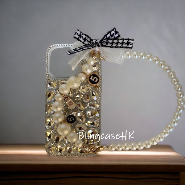 Pearl Chain Bracelet Rhinestone Crystals Clear Case for iPhone 6 7 8 Plus X XR Xs Max 11 12 13 14 15 Pro Max Mini SE Samsung S22 23 24 Ultra