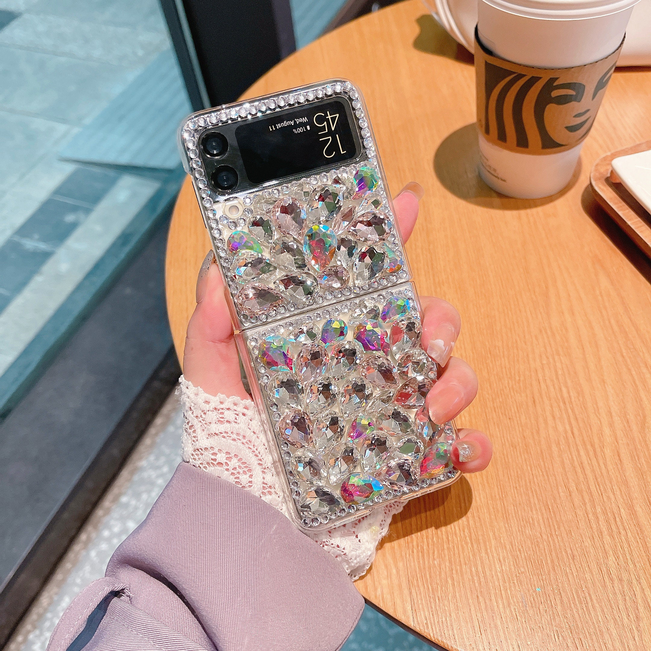 For Samsung Galaxy Z Flip 4 3 Case Glitter Dried Flower Folding