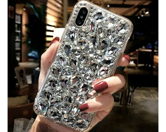 Bling Swarovski Crystal Rhinestone Diamond Clear Case for iPhone 7 8 Plus X XR Xs Max 11 12 13 14 15 Pro Max Mini SE Samsung S22 23 24 Ultra