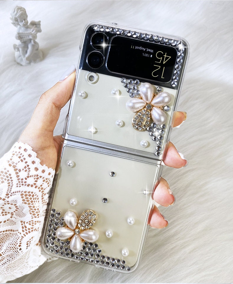 Z Flip5 DIY Full Coverage Luxury Bling Diamond Swan Phone Case For Samsung  Galaxy Z Flip 5 4 3 Rhinestone Pearl Crown PC Cover - AliExpress