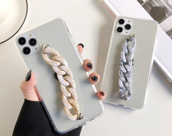 Bling Marble Chain Strap Bracelet Clear Case For iPhone SE 6 7 8 Plus X XR Xs Max 11 12 13 14 15 Pro Max Mini Samsung S 21 22 23 24 Ultra FE