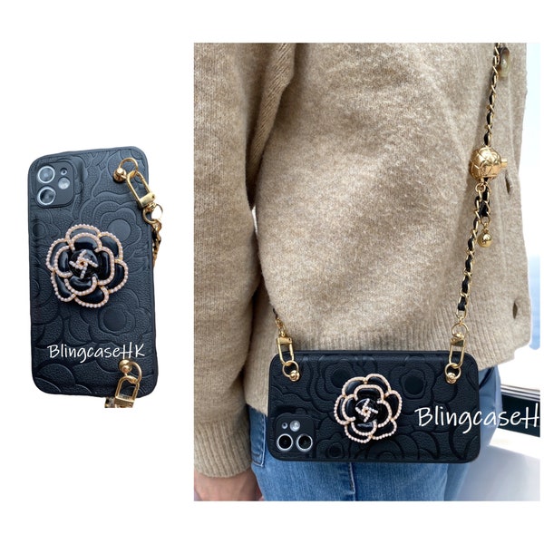 Crossbody Long Chain Strap Bracelet Holder Stand Flower Pattern Soft Case For iPhone SE 7 8 Plus X XR Xs Max 11 12 13 14 15 Pro Max Mini