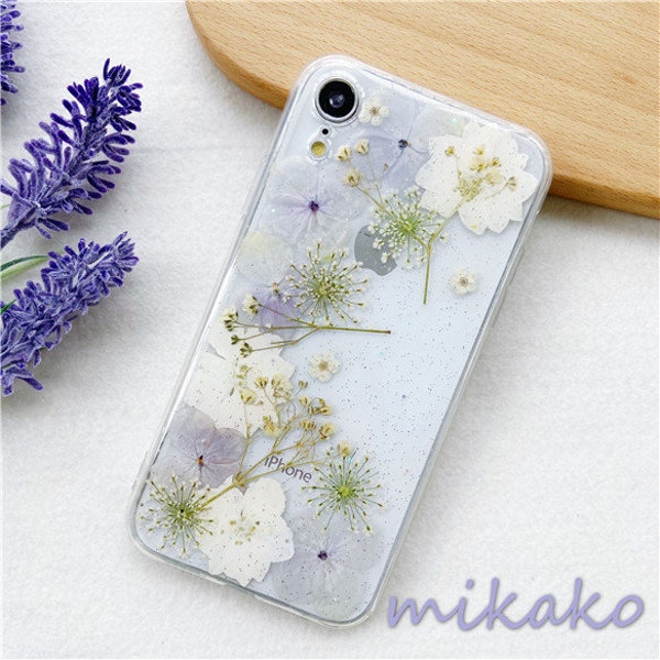 Real Hydrangea Pressed Dried Flower Resin Clear Case For iPhone 7 8 Plus X XR Xs Max 11 12 13 14 15 Pro Max Mini SE Samsung S 22 23 24 Ultra