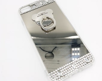Mirror Face Finger Ring Diamond Rhinestone Handmade Soft Case for iPhone 6 7 8 Plus X XR Xs Max 11 12 13 14 15 Pro Max Mini SE Samsung S10