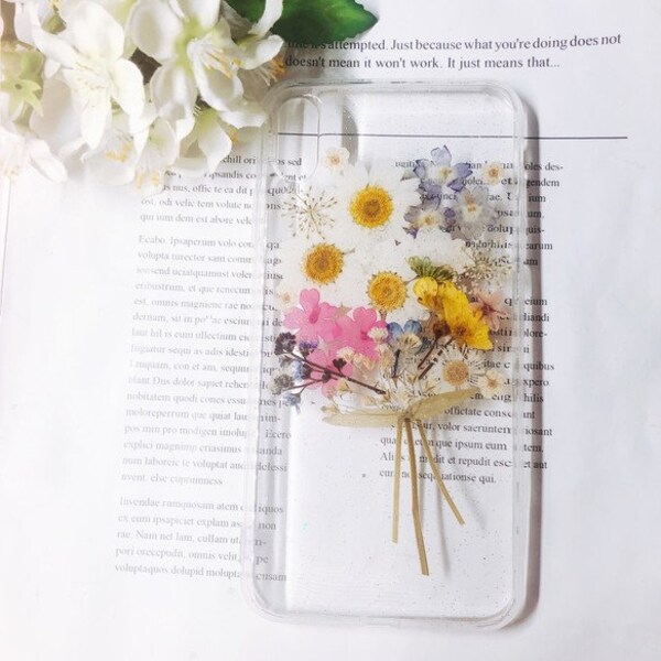 Étui pour iphone transparent bouquet pressé séché en résine de vraies fleurs 7 8 Plus X XR Xs Max 11 12 13 14 15 Pro Max Mini SE Samsung S22 23 24 Ultra FE