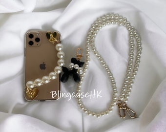 Crossbody lange Perlenkette Armband-Armband-Pudel-Hund klar Fall für iPhone SE 7 8 Plus X XR Xs Max 11 12 13 14 15 Pro Max Samsung S 22 23 24
