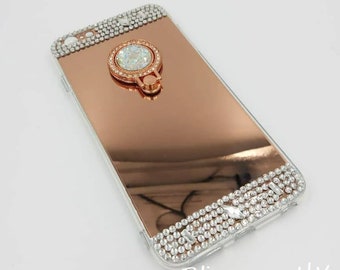 Mirror Face Finger Ring Kickstand Rhinestone Handmade Soft Case for iPhone 7 8 Plus X XR Xs Max 11 12 13 14 15 Pro Max Mini SE Samsung S 10