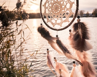 Gemstone dream catcher GAIA 15 cm with petrified wood