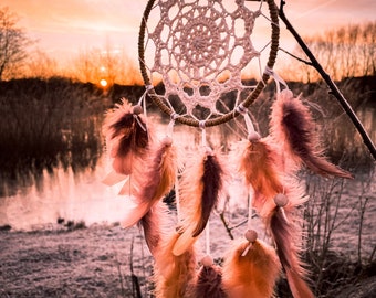 Dream catcher, dreamcatcher "Wild Life", crocheted, with feathers, 15 cm