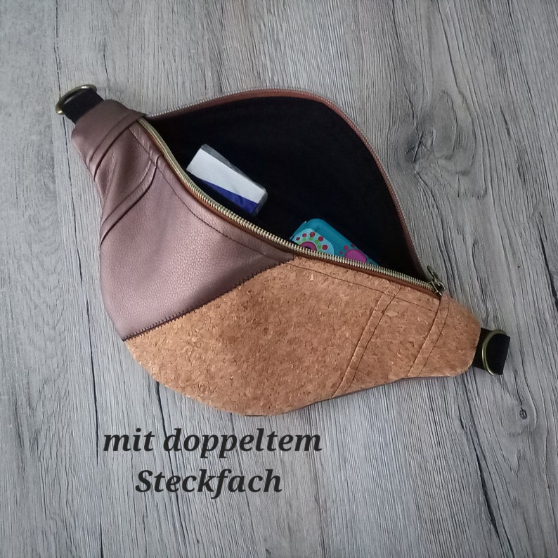 Bauchtasche,Material Mix, Kunstleder Bronze mit Korkstoff, personalisierbar Bild 3