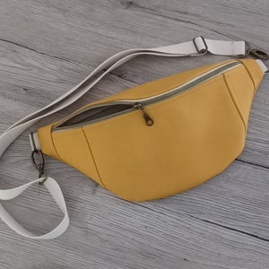 Personalizable bum bag, yellow faux leather image 1