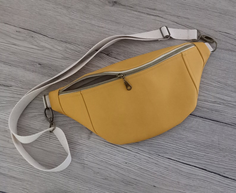 Personalizable bum bag, yellow faux leather image 1