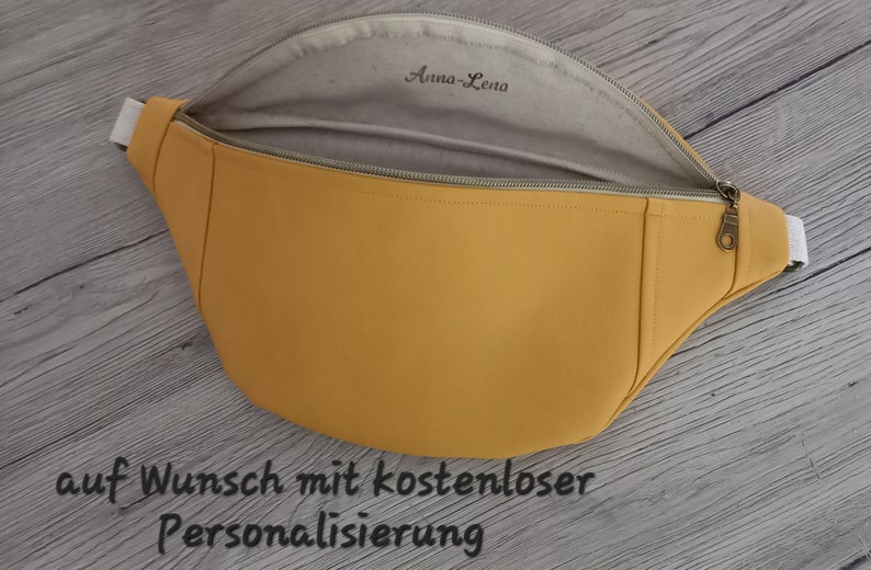 Personalizable bum bag, yellow faux leather image 3