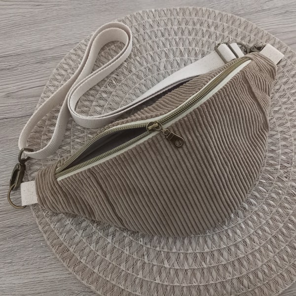 Corduroy bum bag, taupe, customizable