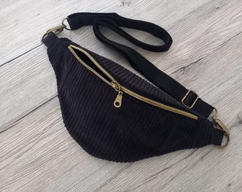 Bum bag corduroy black/ hip bag/crossbody bag, personalizable, handmade