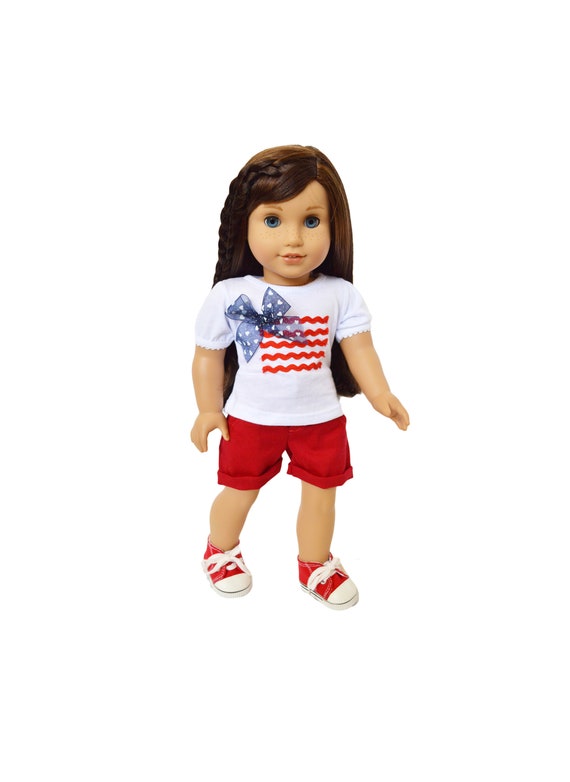 Red Patriotic Shorts Set for American Girl Dolls 18 Inch Doll Clothes