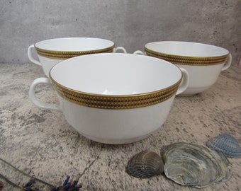 3 soup cups from the 1960s by Eschbach Bavaria Germany with gold rim