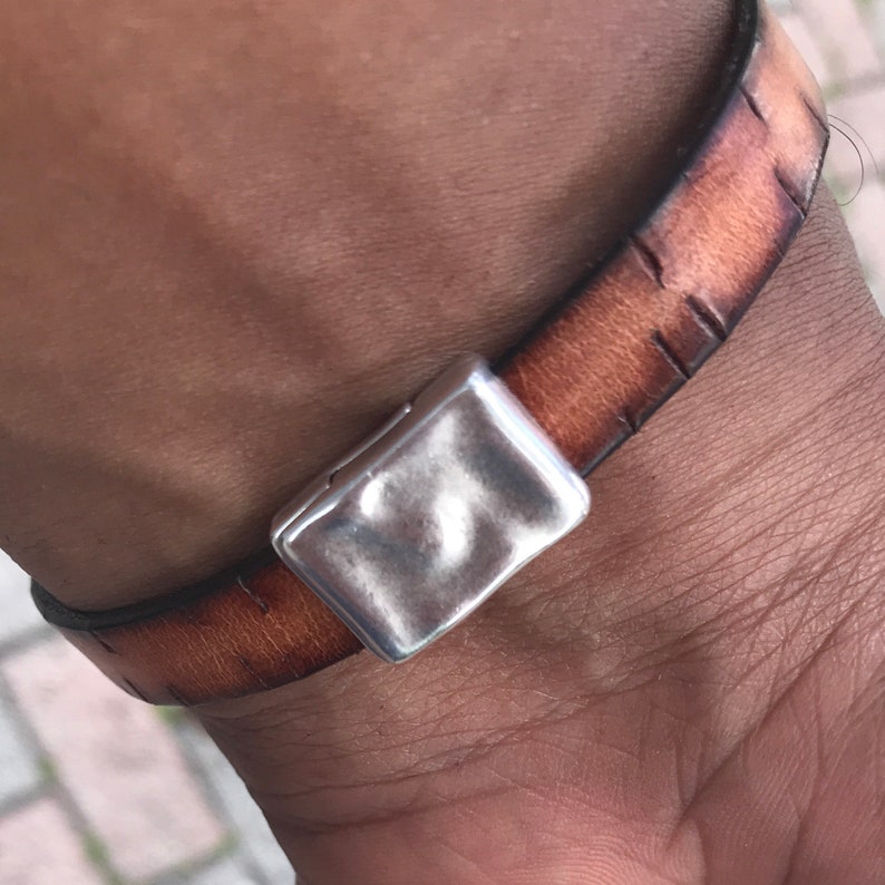 Men/'s Flat Genuine Leather Bracelet