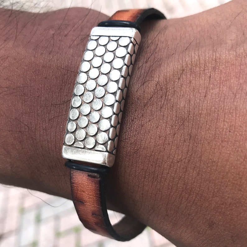 Men/'s Flat Genuine Leather Bracelet