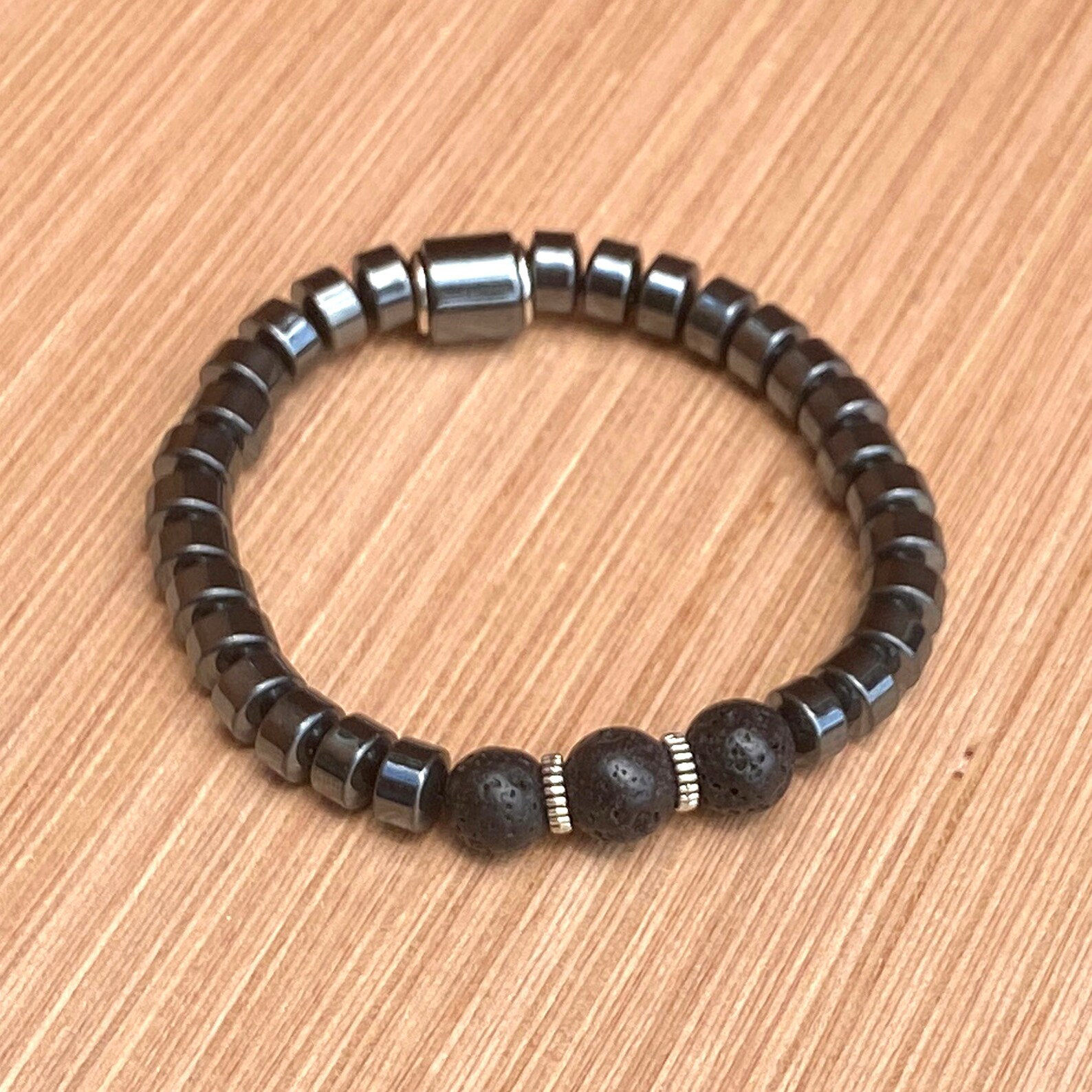 Lava stone and hematite bracelet Clearance