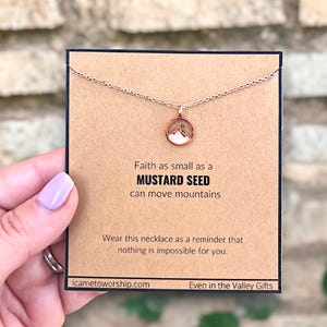 Graine de moutarde Matthieu 17:20 pendentif montagne or rose délicat / chrétien / foi / cadeau pour ami amoureux de la Bible / verset de la Bible / Saint-Valentin