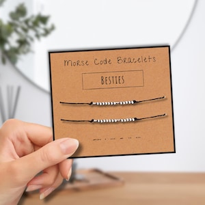Morse Code Bestie Bracelet Set: 2 Adjustable Rope String Tie Bracelets for Your Best Friend / Set of 2 / Valentines Day Gift / Galentines
