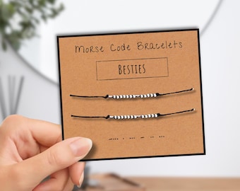 Juego de pulseras con código Morse para tu mejor amiga: 2 pulseras ajustables con cordón para atar para tu mejor amiga / Juego de 2 / Regalo de San Valentín / Galentines