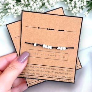 I Love You / Beaded handmade wish bracelet / Rope string adjustable jewelry / Comes with card /Boyfriend Girlfriend Relationship Dating Card