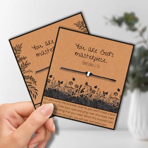 You are God's Masterpiece Saying Quote / Bible / Handmade wish bracelet card / Adjustable jewelry / Ephesians 2:18 Christian Friend Gift