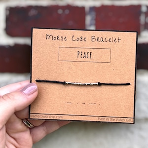Morse Code Peace Bracelet: Adjustable Rope String Tie Bracelets / Birthday Christmas Valentines Gift / Christian / Peace Be Still / Bible