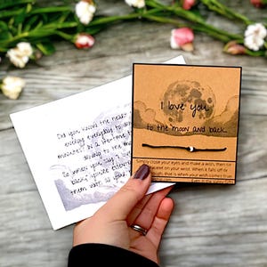 Kocham Cię do księżyca i z powrotem / Bransoletka z koralików ręcznie robiona na życzenie / Regulowana biżuteria ze sznurka / Chłopak Dziewczyna Walentynki