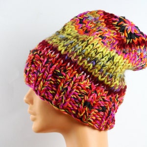 wool hat, knitting, colorful, melange, big hat, for girl, for woman, fancy hat, big hat for winter, for a gift image 1