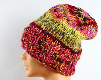 chapeau de laine, tricot, coloré, mélange, grand chapeau, pour fille, pour femme, chapeau fantaisie, grand chapeau pour l'hiver