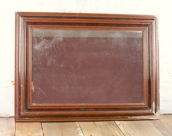 miroir ancien, miroir vintage, cadre en bois, bronze, miroir d'après-guerre, miroir ancien, miroir original du milieu du siècle